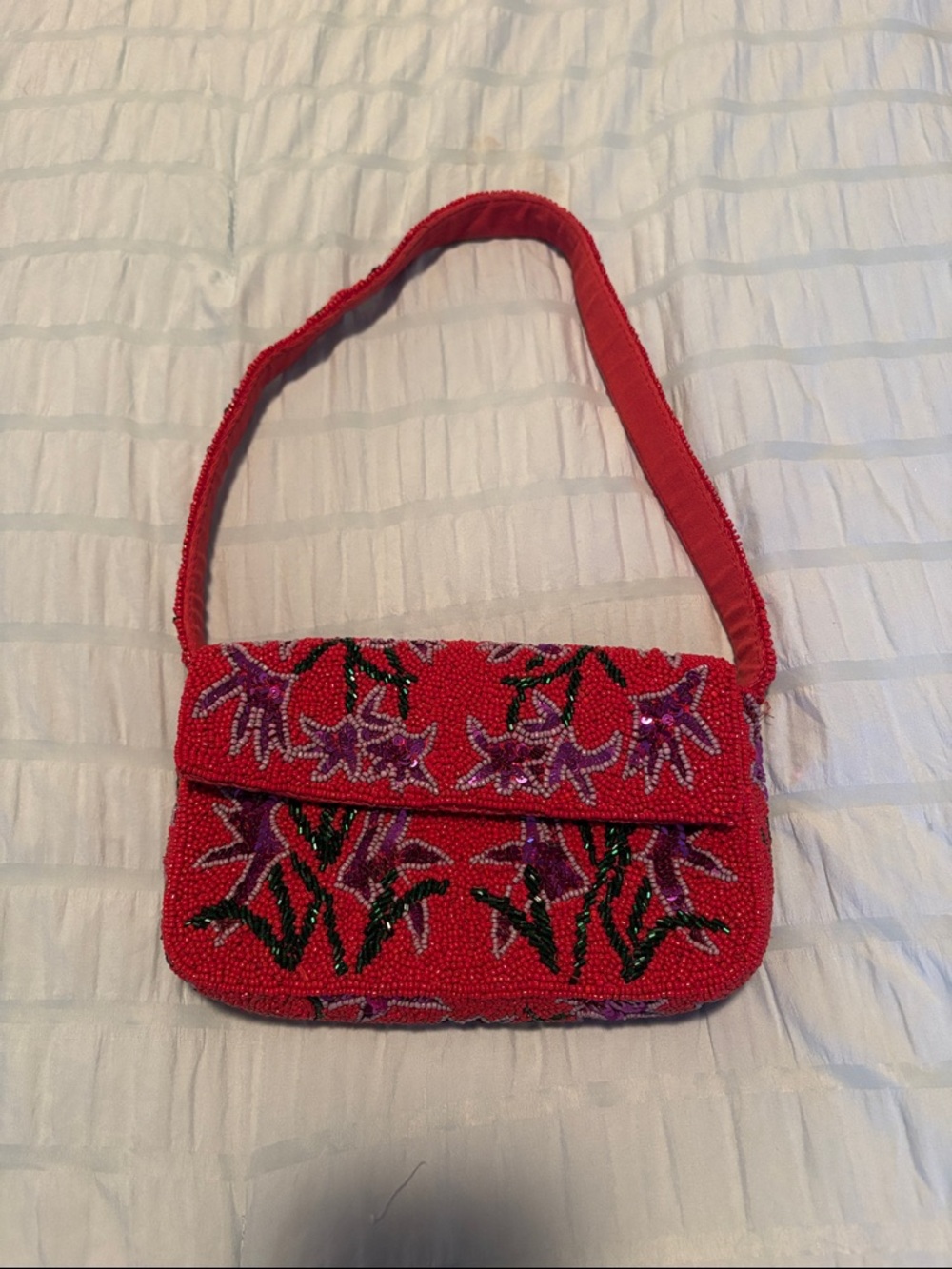 Red Beaded Floral Fiona Shoulder Bag